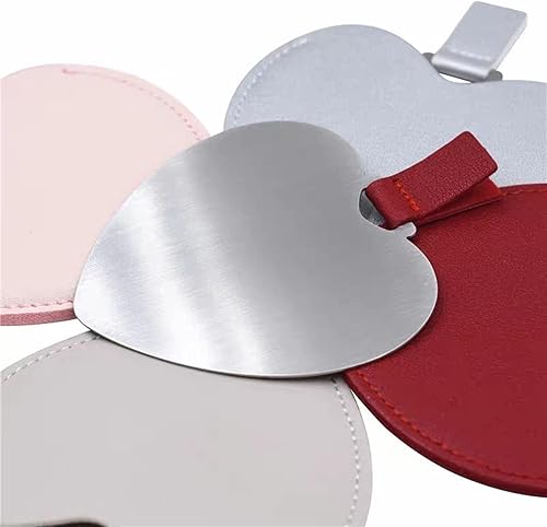 Miniatura 6 de Incauca 2 mini espejos de acero inoxidable con cubierta de piel sintética, espejo de bolsillo compacto en forma de corazón, bonito espejo de