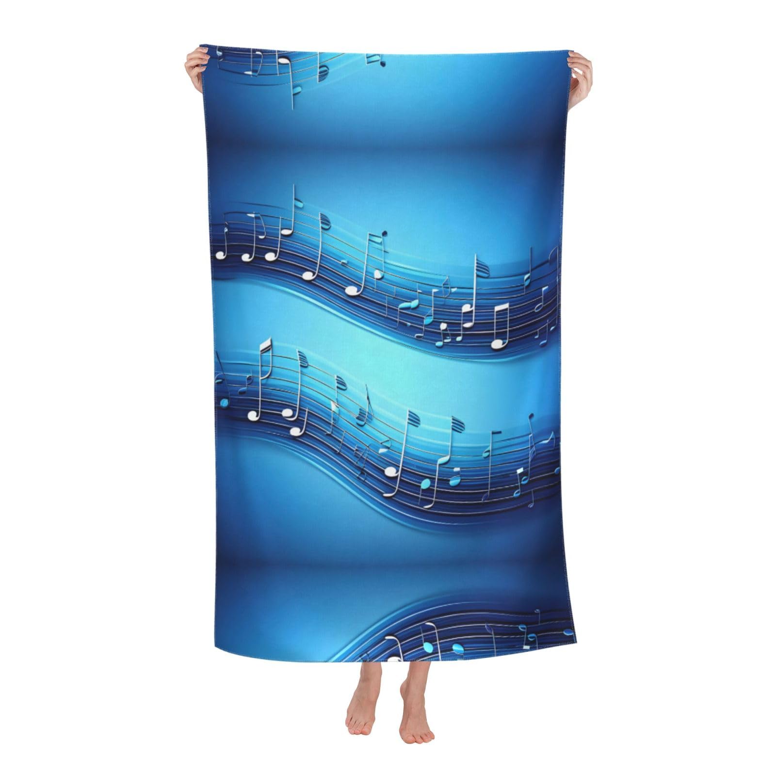 Oazcvbnn Women's White Sky Blue Musical Notes Print Adult Beach Towel Summer Travel Pool Vacation Swimming Fitness Outdoor Adventures