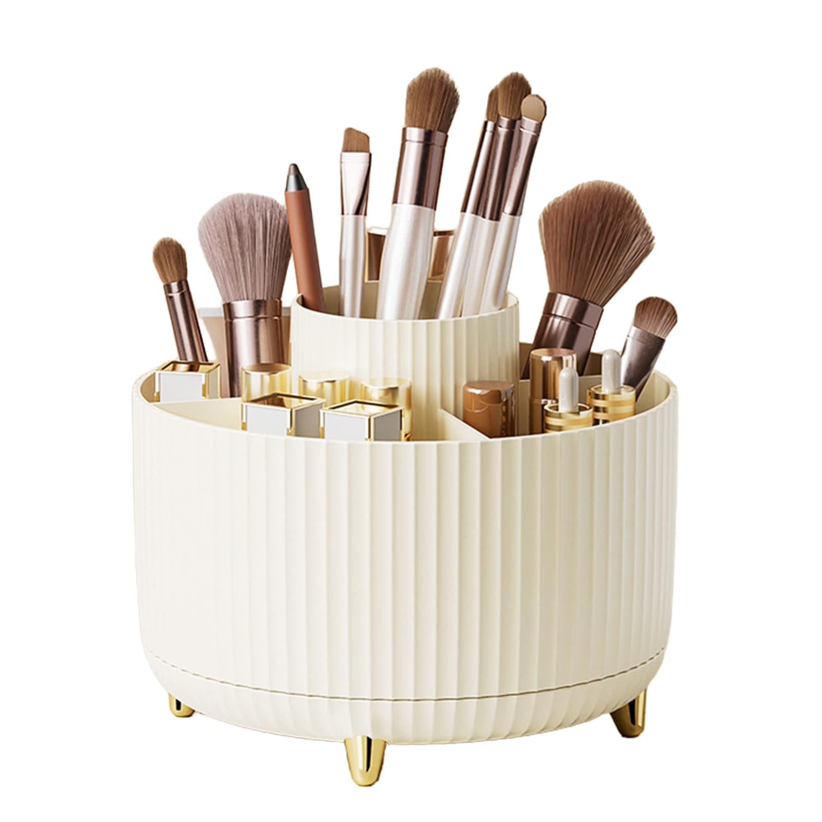Eidoct Beige Pen Holder Desk Organizer, 360 Degree Rotating With Five Compartments