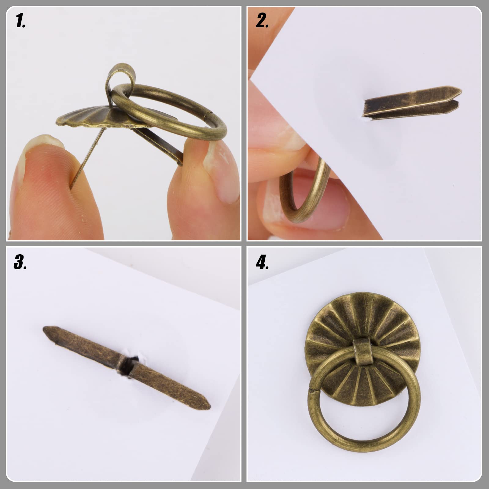 BETESSIN 40pz Fermacampioni in Metallo Mini Brads con Anelli di Estrazione per Cassetto Armadietto Borsa