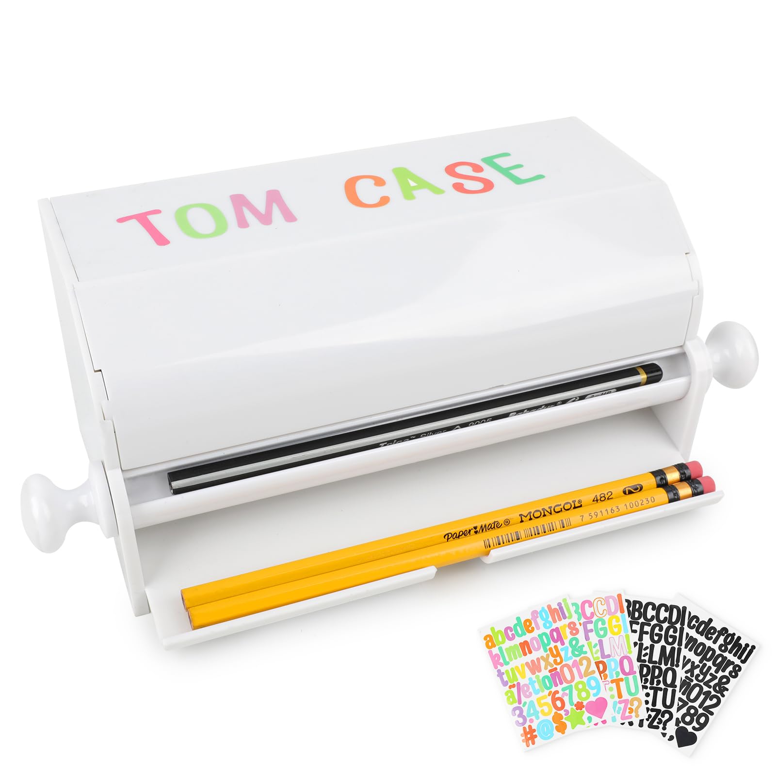 Dispensador de lápices para aula con 4 hojas de calcomanías, soporte acrílico para lápices para escritorio, caja de almacenamiento para lápices para uso en la oficina o regalo para profesores