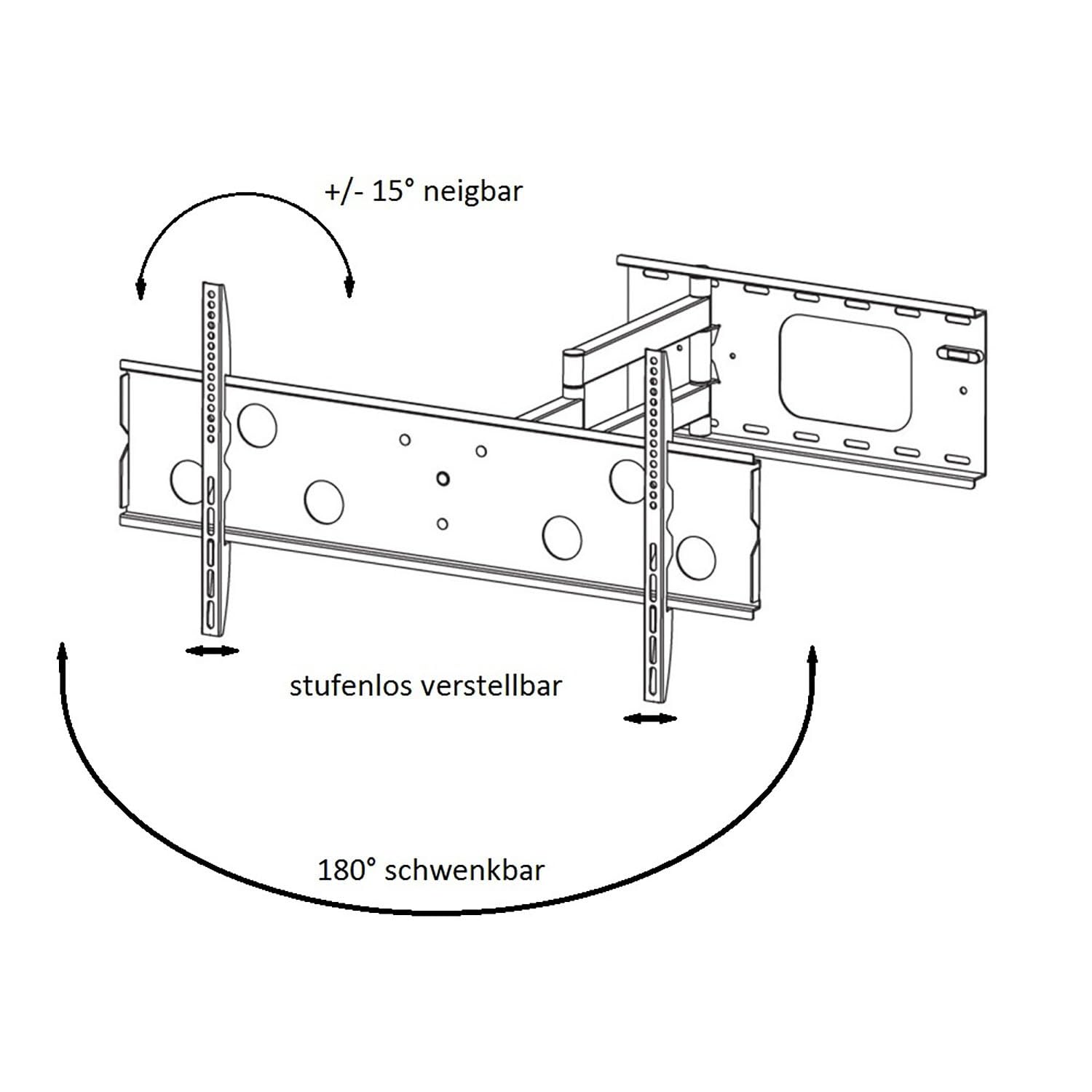 NEG Profi Universal TV-Wandhalterung Extender 7515, Schwarz | Schwenk-, neig- und ausziehbar, Full Motion, Bis max. VESA 600x400, Bis 80kg