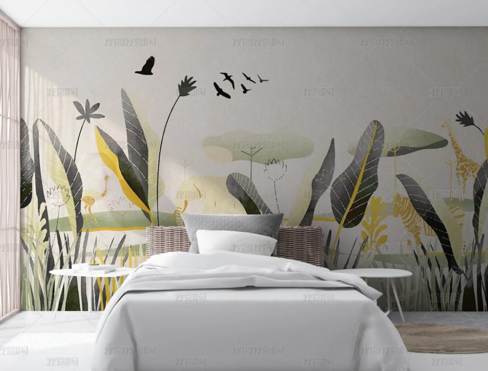 Papier peint intissé haut de gamme aux plantes exotiques élégantes pour chambre