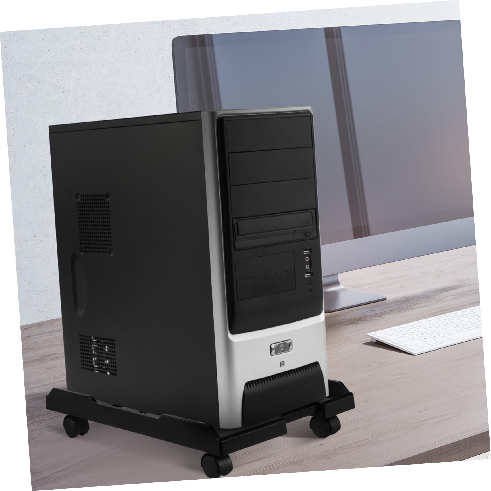 Homoyoyo Soporte para Torre de CPU Negro con Ruedas Ajustable y Diseño Telescópico de Abs para Uso Versátil en Oficina, Hogar y Escuela