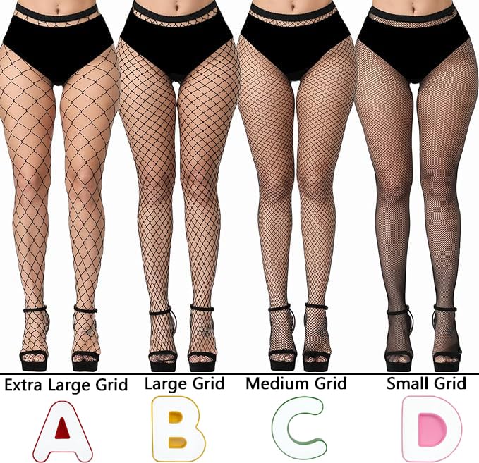 Image of Women High Waisted Fishnet Tights Footed Stockings Plus Size Stretchy Pantyhose