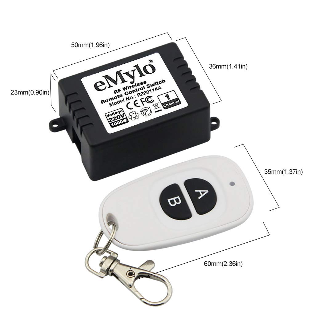 eMylo Smart Wireless Remote Switch 220V 1000V 433MHz 1 Canale con Due Trasmettitori