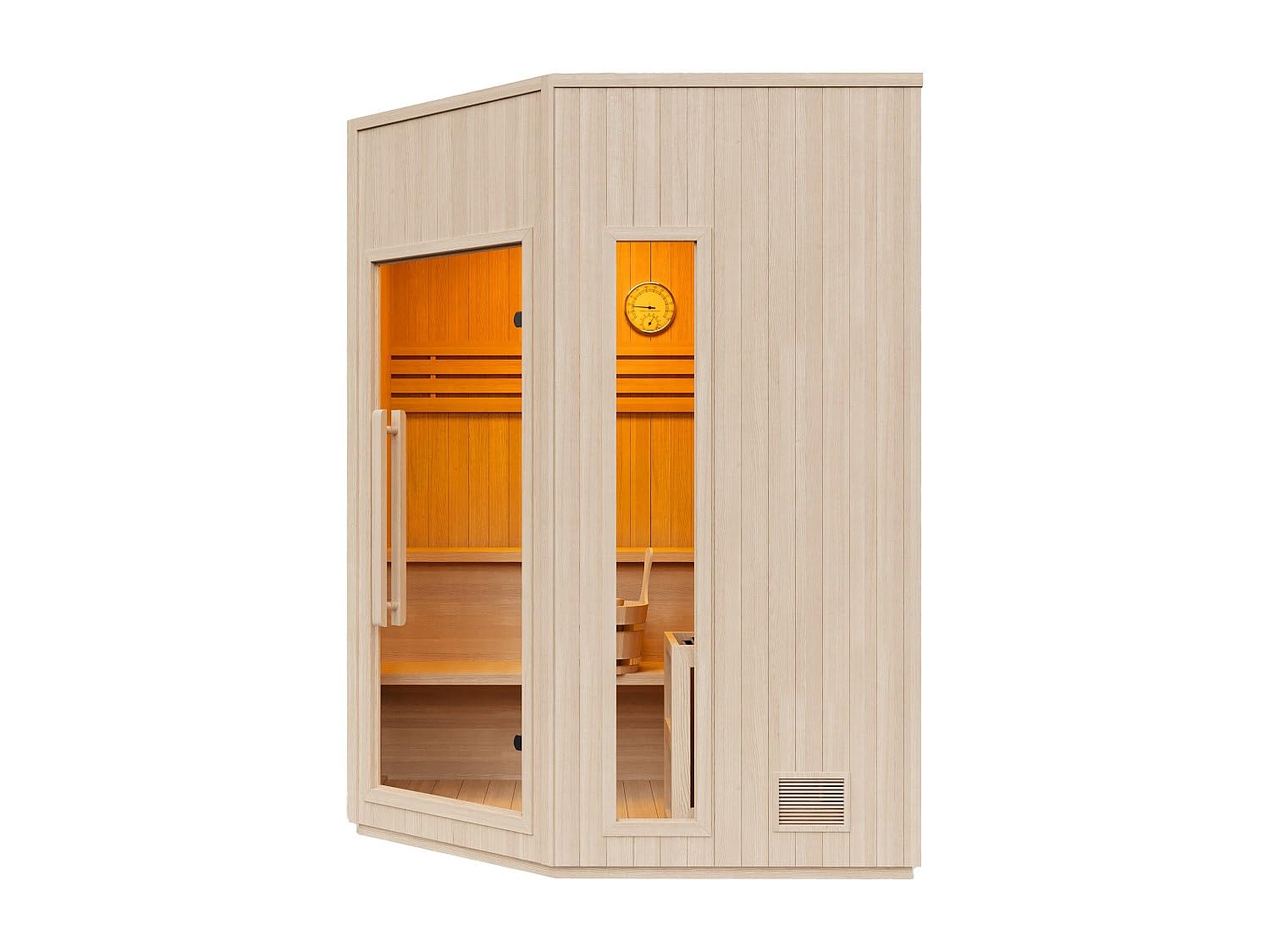 Vente-unique - Finnische Ecksauna mit Herd, 8 kW – 5/6 Sitzer – L 180 x T 180 x H 210 cm – Kotka
