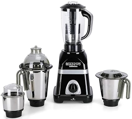 MasterClass Sanyo Diaa 1000W Mixer Grinder with 3 Stainless Steel Jars and 1 Juicer Jar (1 Wet Jar, 1 Dry Jar and 1 Chutney Jar), Black.Make in India