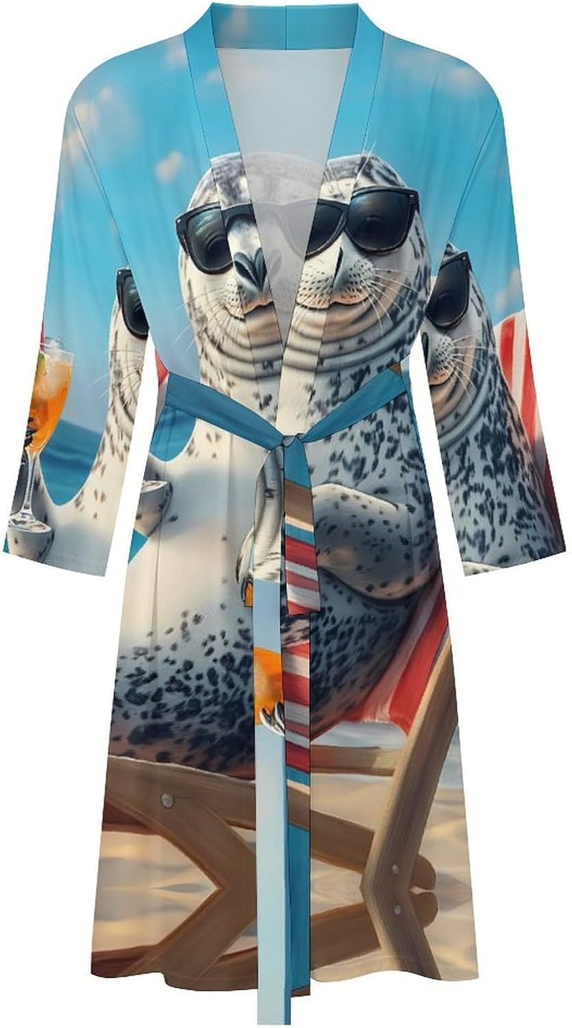 Seal Funny Beach Mens Robe Long Bathrobe for Women Bath Robes Lightweight Soft Printed Sleepwear