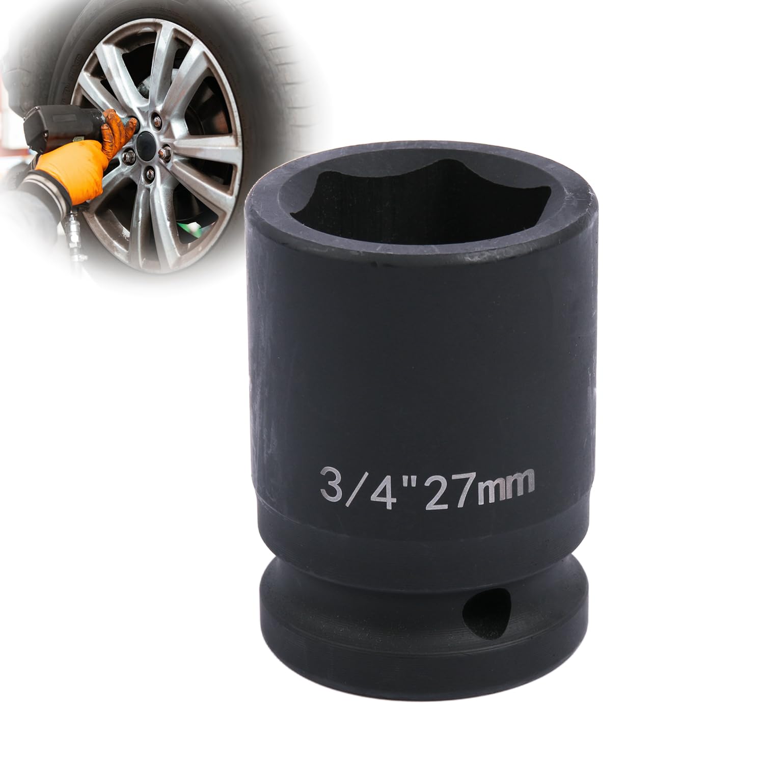 Deep 6-Point Impact Socket 3/4" Drive 27mm,Chrome Molybdenum Steel, Anti-Rust Metric Hex Socket for Car Repairs and Impact Wrench