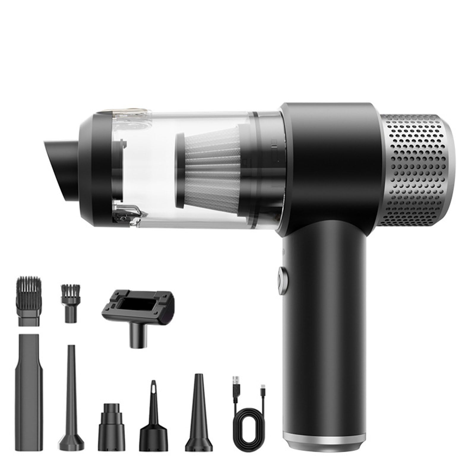 Aspirapolvere a mano, mini aspirapolvere ricaricabile tramite USB, aspiratore e soffiatore leggero per auto, casa e animali da compagnia(Ball Motor [Black Silver])