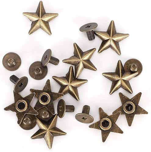 Juego de 50 tachuelas de estrella de bronce, remaches de tornillos Chicago de 0.551 in para ropa de bricolaje, zapatos, decoración de bolsos