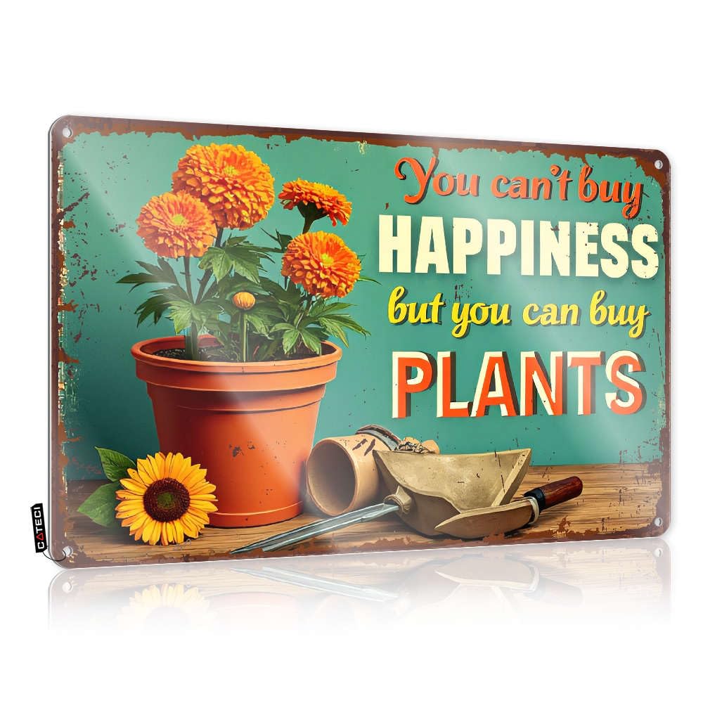 Artwork Funny Wall Art Rustic Name | You Can't Buy Happiness, But You Can Buy Plants. Adorable Metal Wall Decor For Bathroom Home(30X40CM)