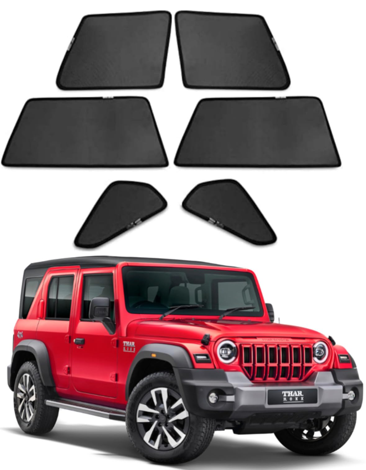 DS ENTERPRISE Car Window Sun Shade/Curtain for Mahindra Thar Roxx All Models - Black Color (Pack of 6)