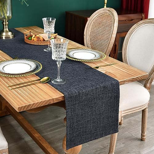 Farmhouse Rustic Faux Linen Table Runner Neutral Charcoal Table Runners Double Layer Reversible Rectangle Runners for Daily Use Kitchen Dining Banquet Holiday 13x48 Inch by NEWISHER - Used condition - US$8.99