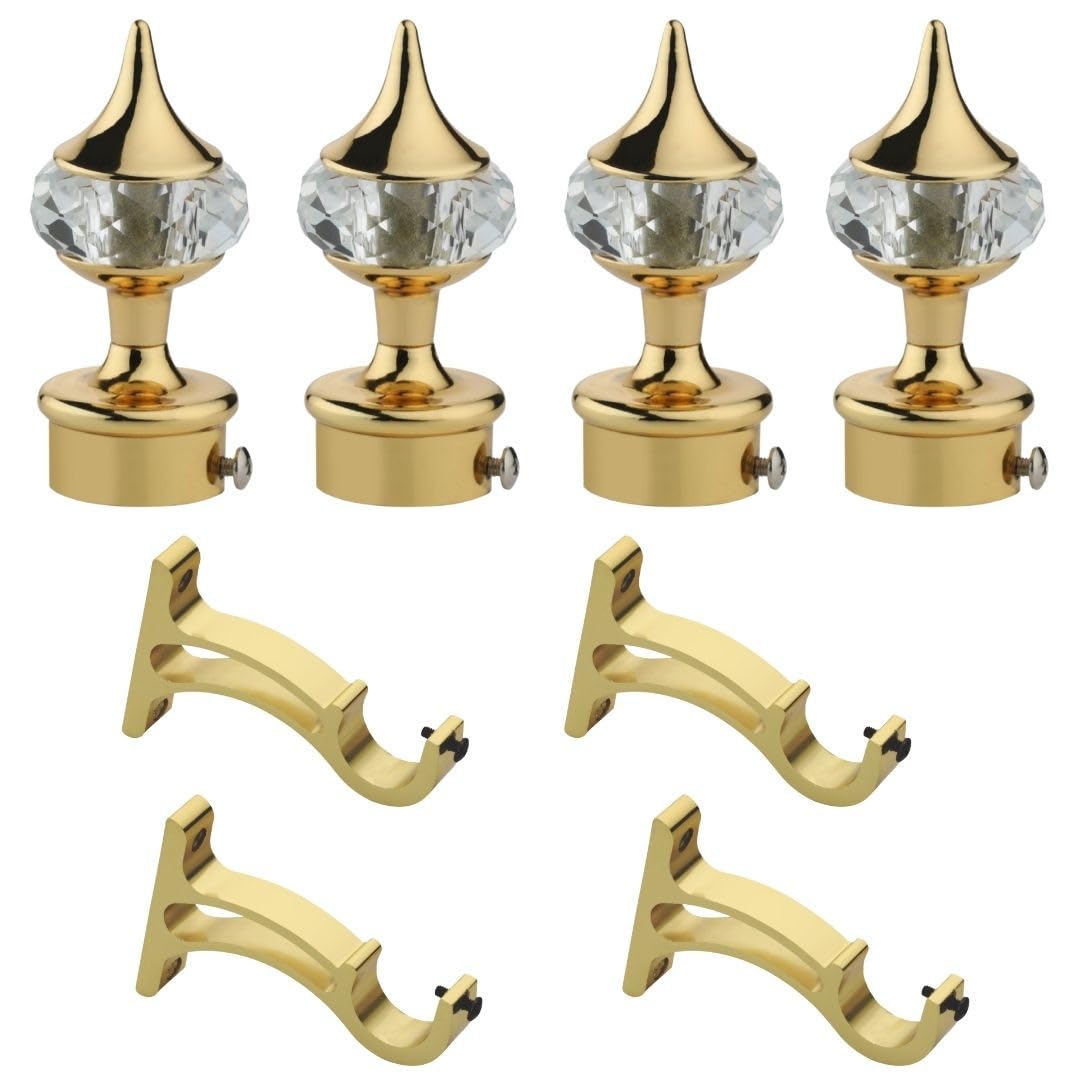 ZYREX® Diamond Stainless Steel Curtain Bracket Parda Holder with Luxury Chrome Finish Curtain Support (Gold) (Pack of 4)