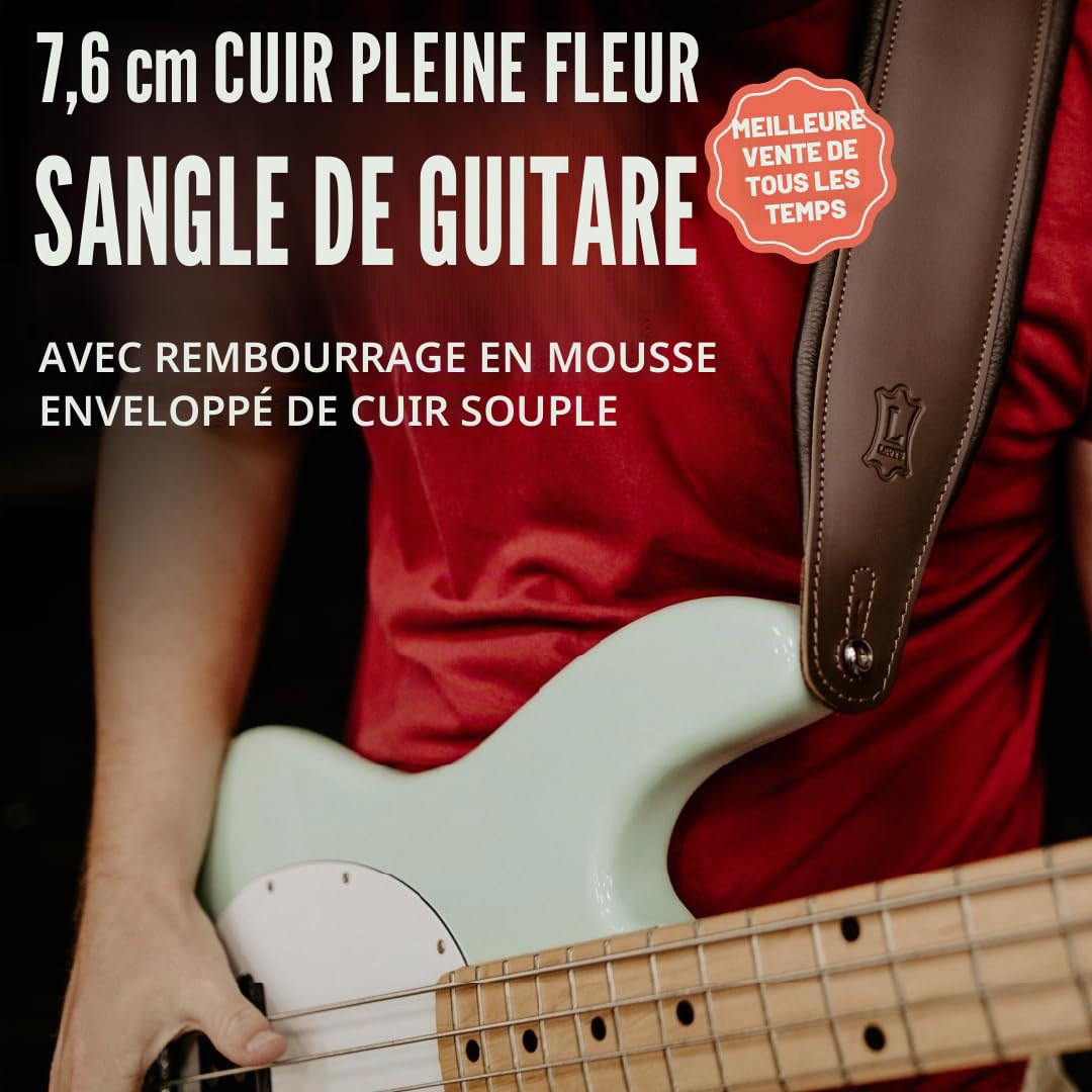 Levy's M26PD-BLK Sangle de Guitare Top Grain Leather 3" - Black