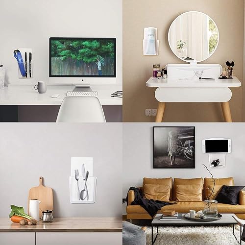 Miniatura 6 de Soporte remoto de pared libre de daños (paquete de 2), transparente y fuerte, autoadhesivo, caja de almacenamiento universal para teléfono celular,