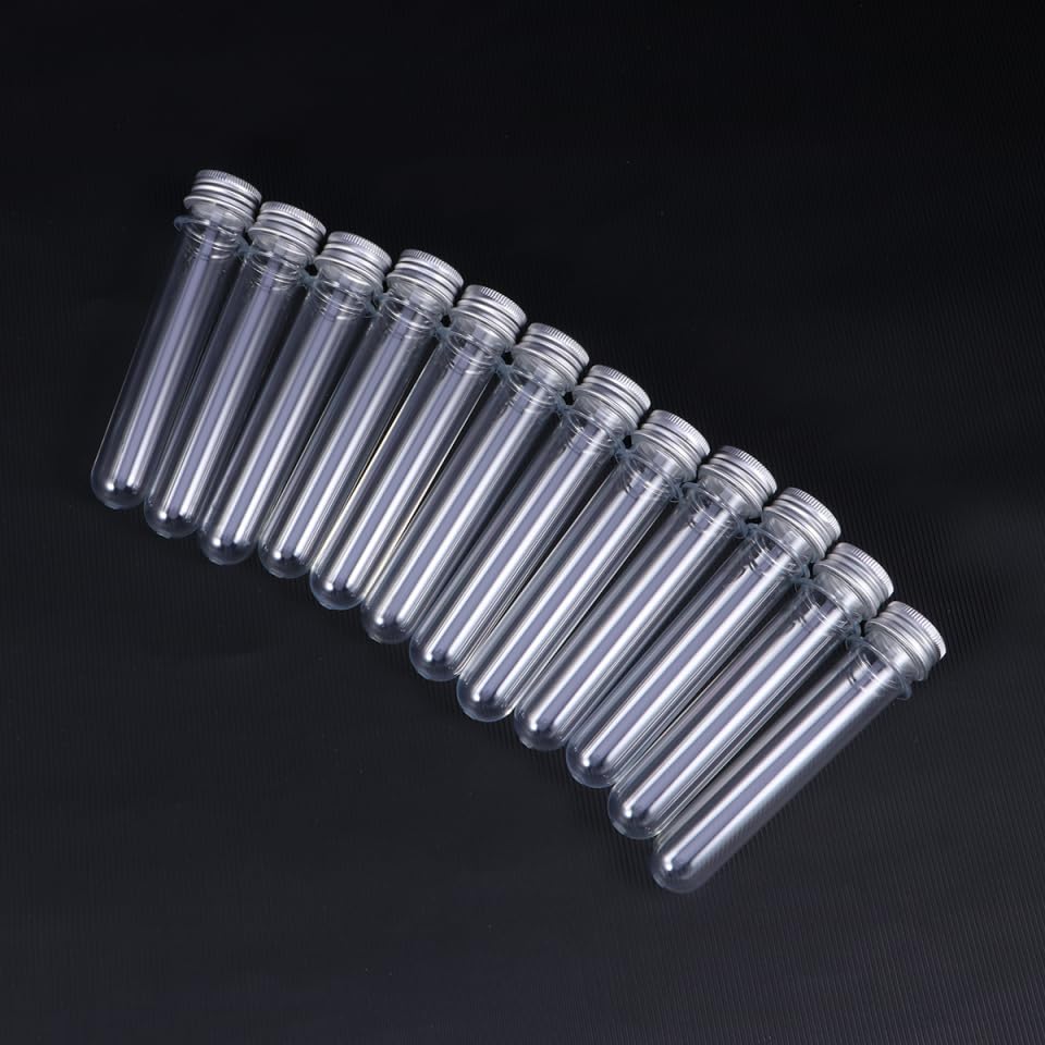 ULTECHNOVO Plastic Test Tubes with Caps, 12pcs 40ml Plastic Test Tube Bottles Metal Screw Lids Clear Storage Vials for Bath Salt Candy Craft Samples