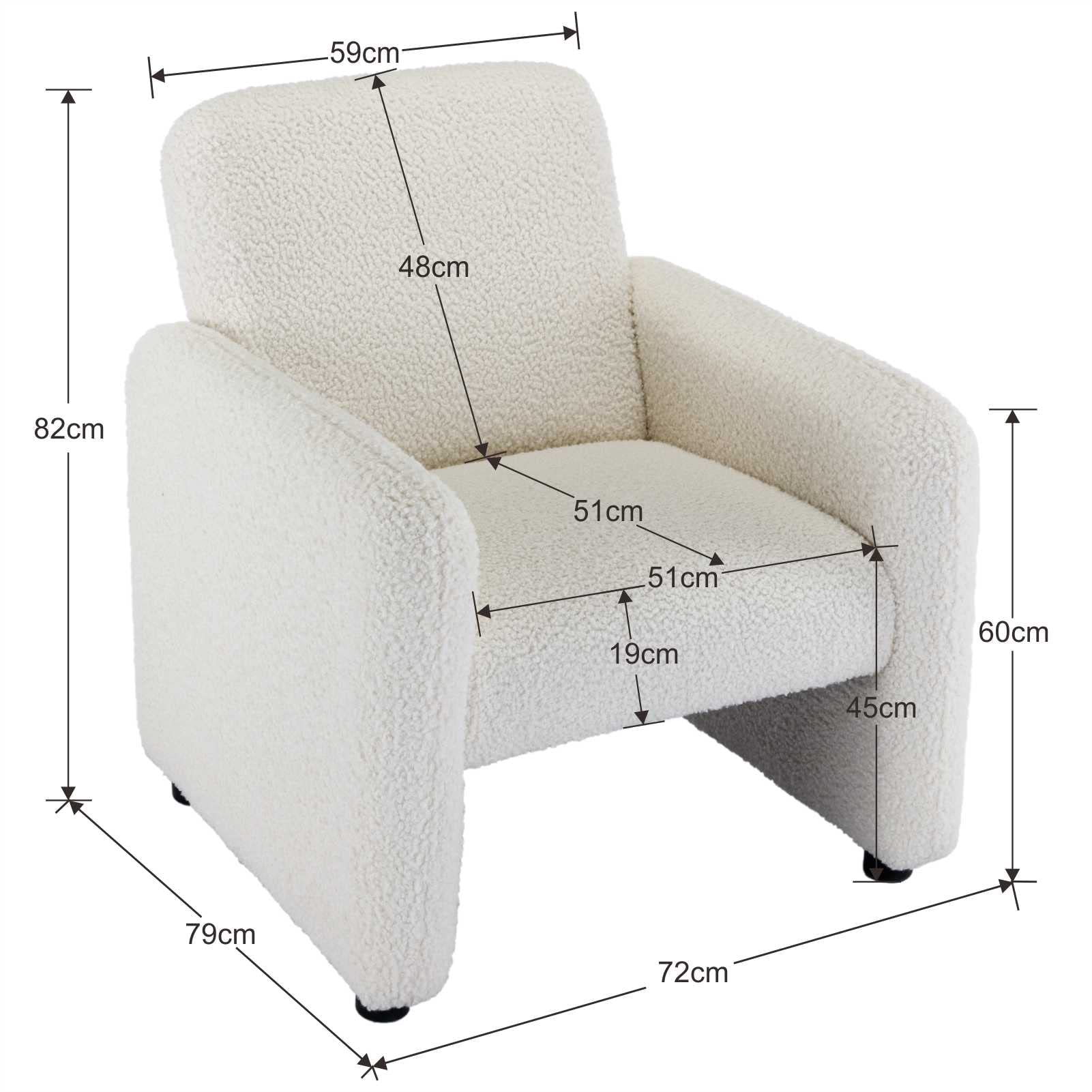 Wahson Poltrona Imbottita Moderna Sedia da Salotto con Braccioli Poltroncina in tessuto sherpa Divanetto per Camera da Letto/Soggiorno, Bianca