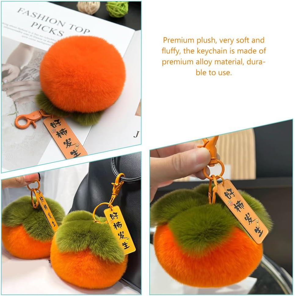 Baluue Persimmon Keychain Plush Bag Charm Soft Fuzzy Fruit Keyring for Backpack Purse Decoration 4 Inch - Image 4