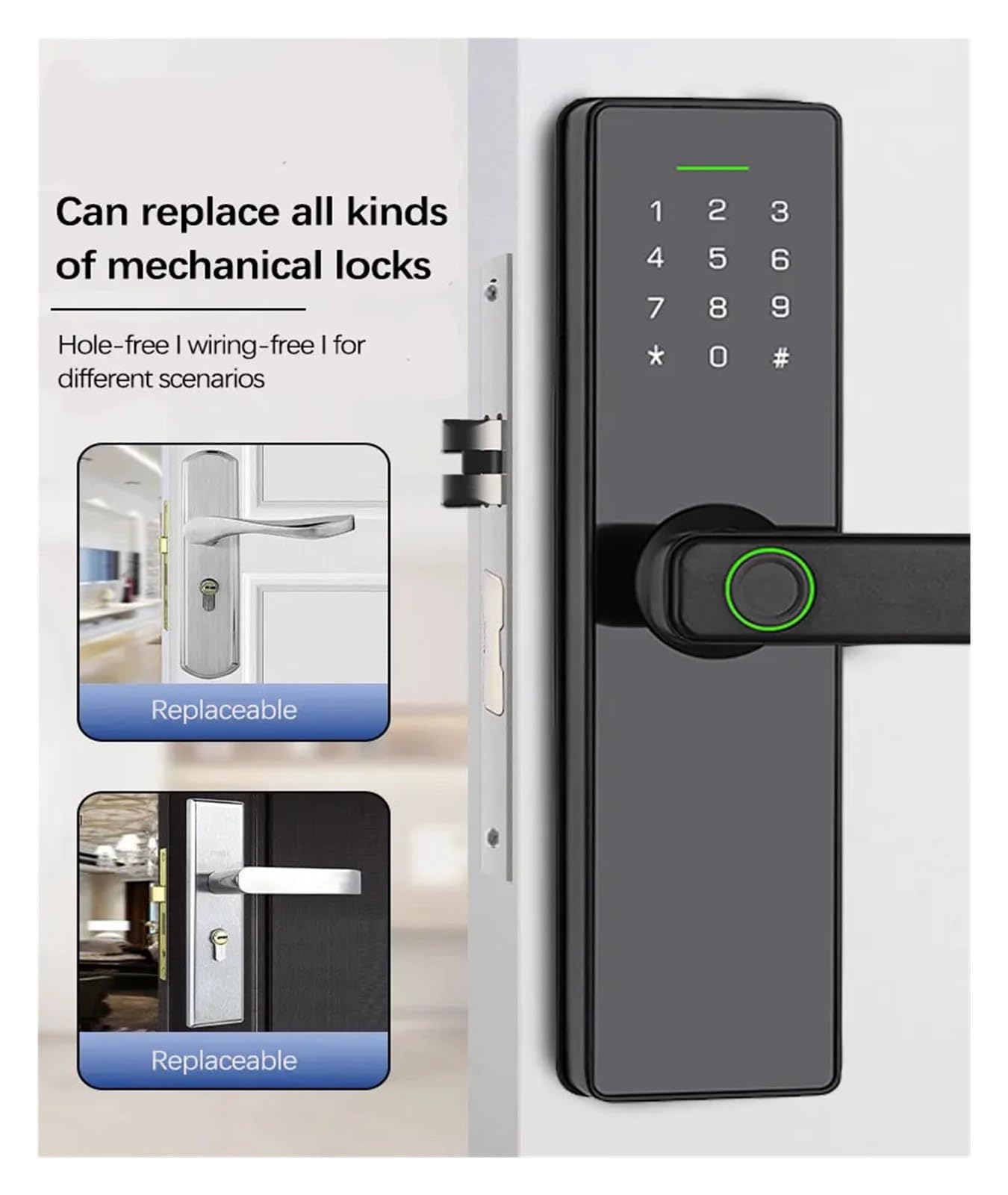 Cerradura H3 con huella digital inteligente, cerradura eléctrica contraseña, modo de paso RFID, Control por aplicación remota(AI TUYA WIFI,22 * 147(5050))