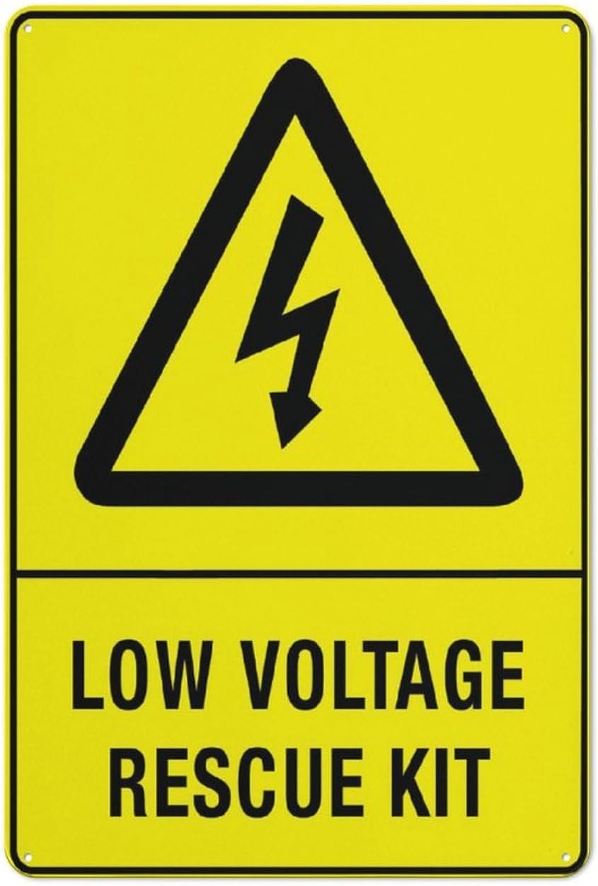 Caution Low Voltage Rescue Kit Rust Free Aluminum Sign - Ink Printed, Weatherproof Decor with Pre-Drilled Holes for Home Outdoor - 12x8 Inch​