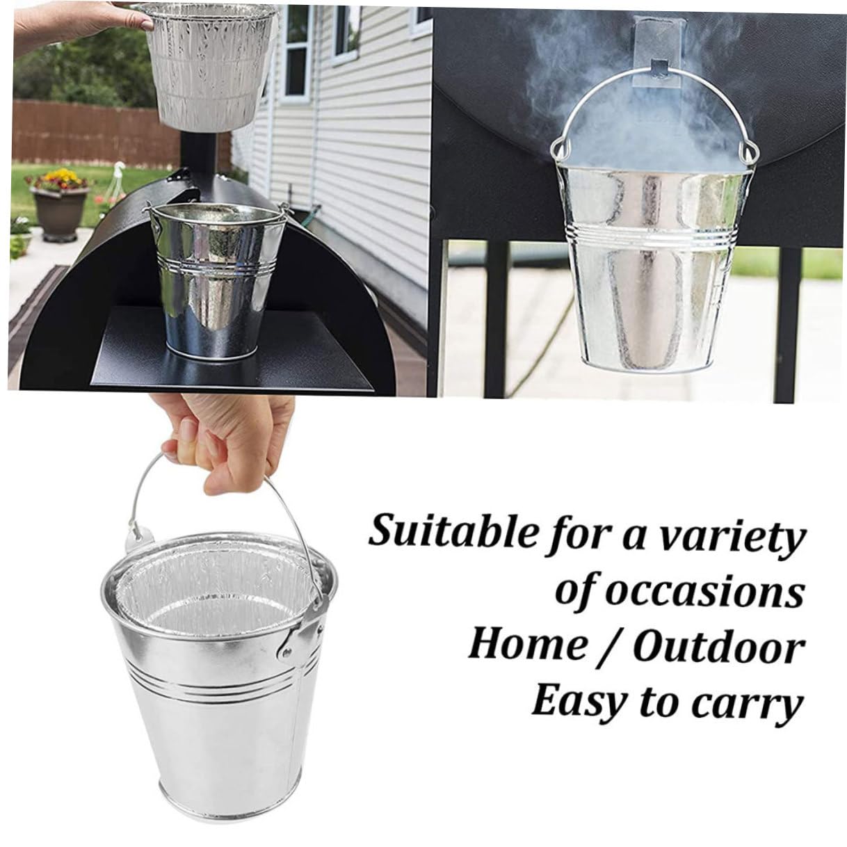 UPKOCH Set Secchi Raccogli Grasso per Barbecue con 1 Secchio in Ferro e 10 Rivestimenti in Alluminio USA e Getta, Accessori per Barbecue all’Aperto, Maniglia Portatile e Facile Pulizia