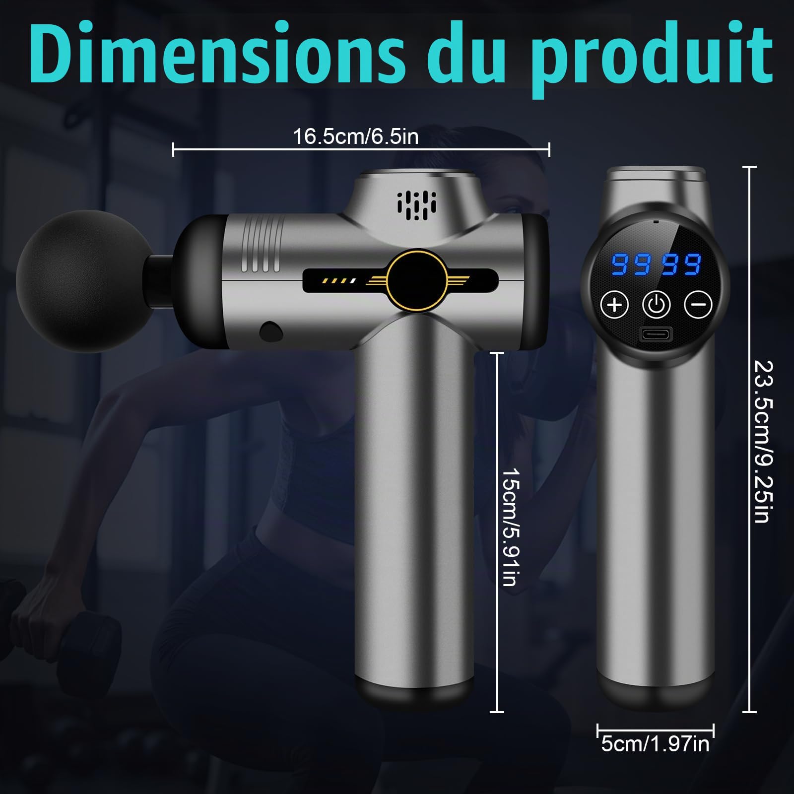 Pistolet de Massage Musculaire Professionnel, 99 Vitesses, 8 Têtes de Massage, Écran LCD - Masseur Électrique Portable pour Dos, Jambes, Épaules - Soulage Douleurs et Raideurs