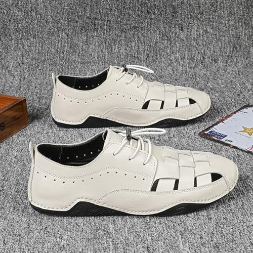 Men's Lace Up Handmade Fashion Sport Sandals, Closed Toe Casual Summer Fisherman's Shoes, Weave Soft Beach Shoes3