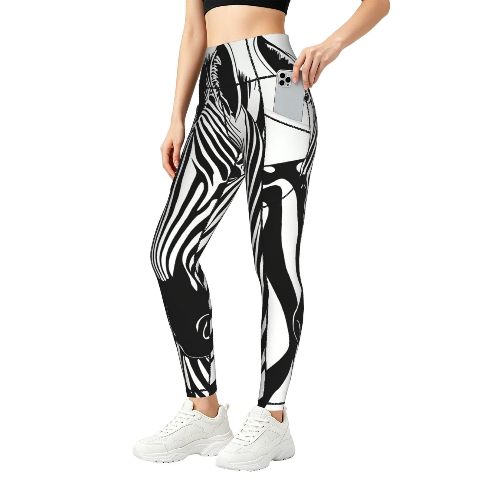 Pantalones de yoga holgados estampado cebra longitud completa 8