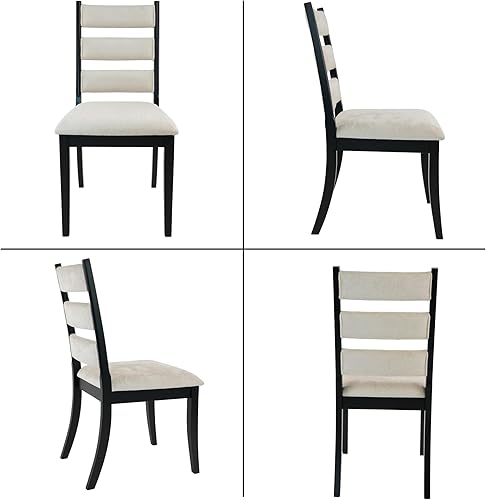 Miniatura 7 de Juego de 4 sillas de comedor tapizadas, escalera de felpilla rústica, respaldo alto, sillas auxiliares de comedor y cocina con alfombrillas