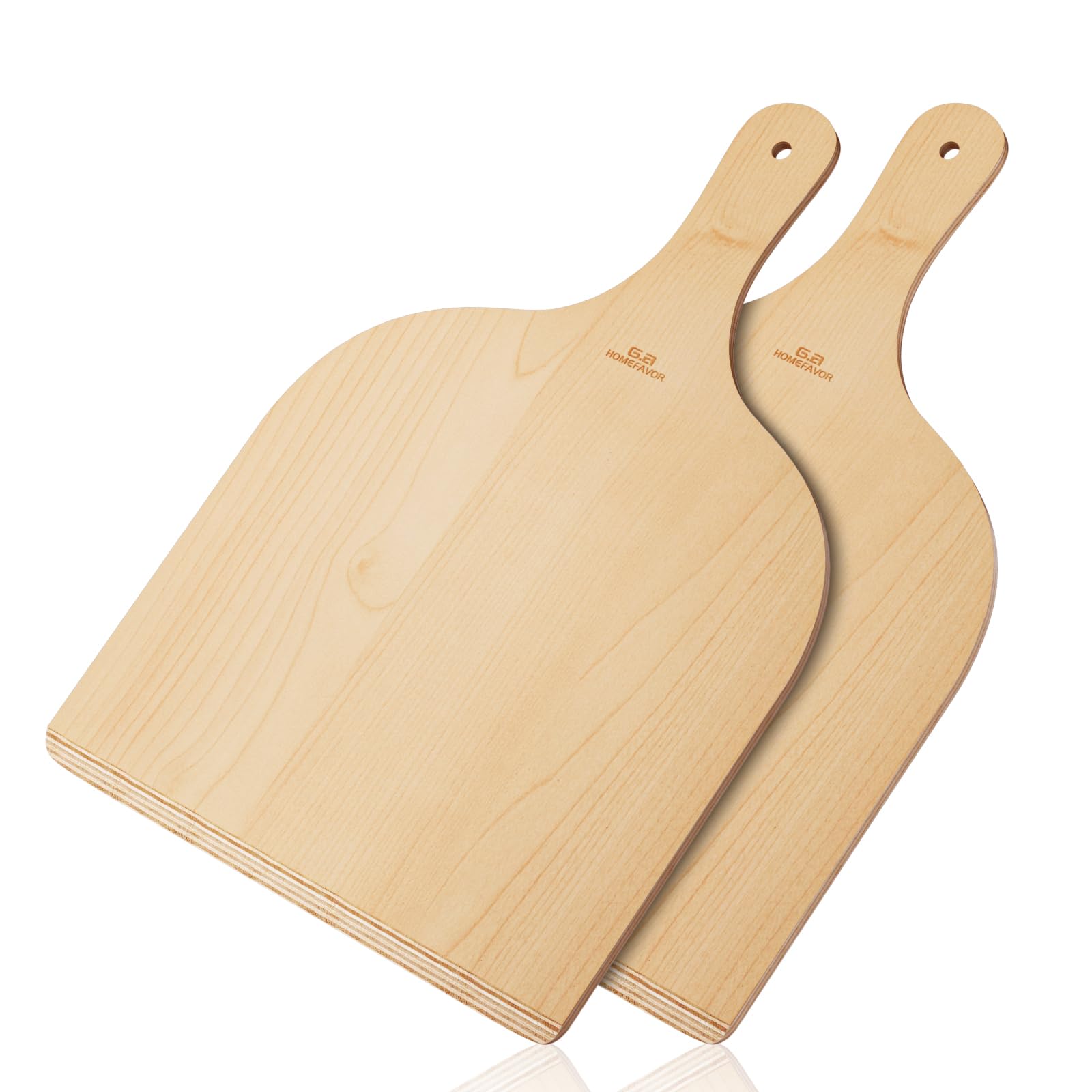 G.a HOMEFAVOR Premium Natural Wood Pizza Peel 12 inch, Large Pizza Paddle Spatula, Cutting Board for Baking Homemade Pizza and Bread - Set of 2
