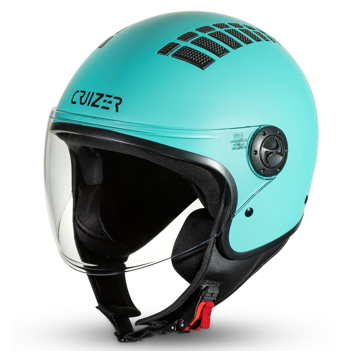 Cruizer Casco Jet Moto Scooter Omologato Visiera Singola Celeste