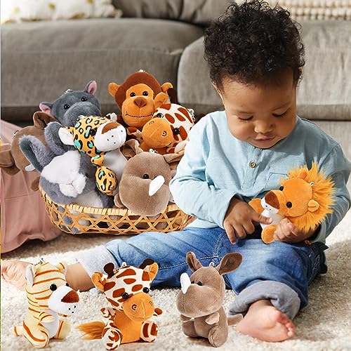 Tacobear 12 Stück Dschungel Kuscheltier Spielzeug 14cm Plüsch Schlüsselanhänger Kinder Weiche Mini Püschtier Stofftiere für Safari Party Mitgebsel Geburtstag Ostereier Weihnachten Kleine Geschenke