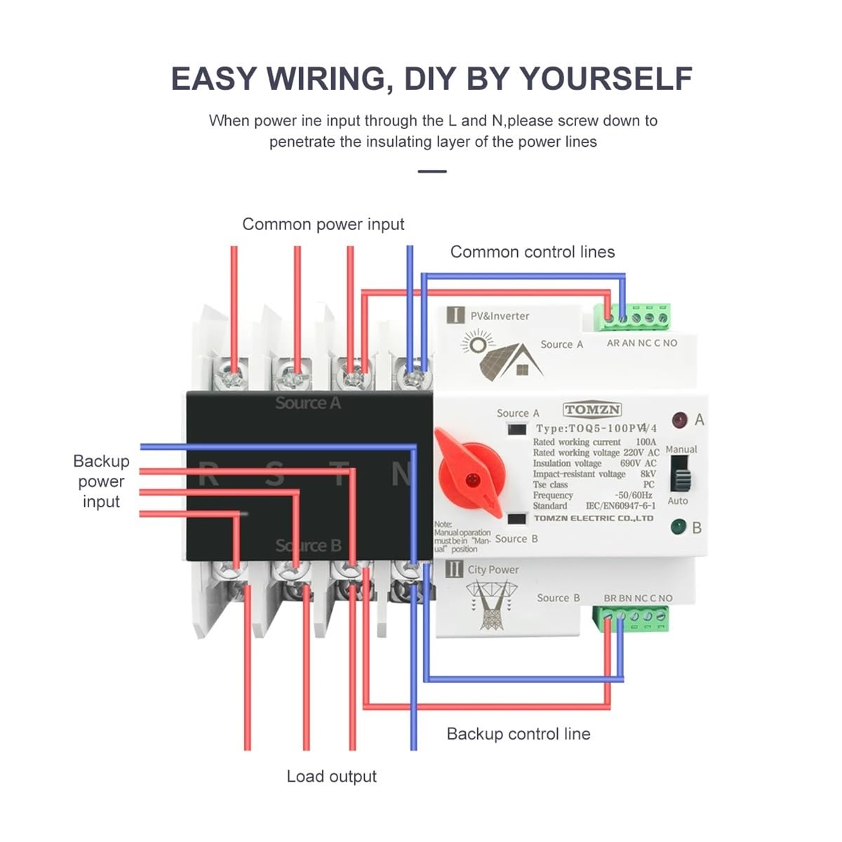Disyuntores 4p 3 Fase 4 Wire DIN Rail ATS for Pavo Y el inversor Dual Power Selector automático de Transferencia Interruptores sin interrupciones 6 3a 100a 125a Diferencial Rearmable(100A)