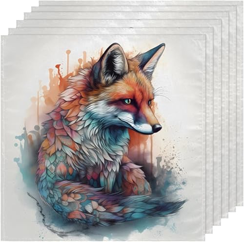 Miniatura 6 de Cloth Napkins Set of 4 Abstract Foxes 20x20 Inch Cloth Napkins Cute Fox Washable Reusable Kitchen Dinner Napkins Table Decor for Wedding, Holiday