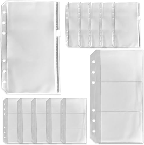 12 bolsillos para carpetas de tamaño A5, bolsillo con cremallera, carpetas transparentes de 6 agujeros con cremallera, bolsillo con tapa, dos tipos,