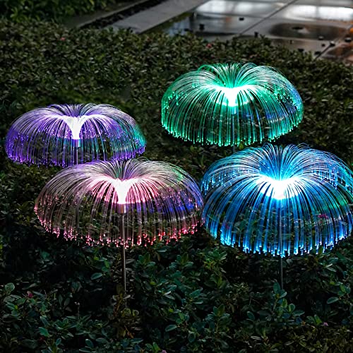 Iueecen Solar Lights Outdoor Waterproof, Solar Garden Lights Decorative 4Pack, Solar Jellyfish Flowers Lights 7Colors Change, Fairy Stakes Garden Decor For Yard Patio Pathway Christmas Decorations #TOP10