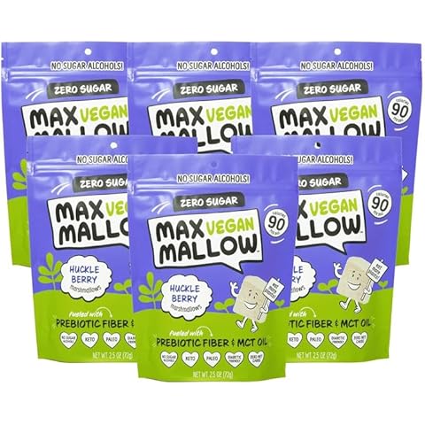 Know Brainer Max Mallow Vegan Marshmallows - [6 Pack - 2.5 OZ Each] Keto Snack with MCT Oil - Gluten, Dairy, Fat and Sugar Free Snacks - Huckleberry Cover