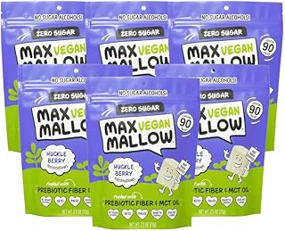 Max Mallow Vegan Sugar Free Marshmallows - Keto Friendly, Perfect for S'mores, Hot Chocolate, and Baking Zero Sugar, Marshmellows Vegan Marshmallows Smores Mct Oil Zero Sugar Huckle Berry 6 Pack Vegan
