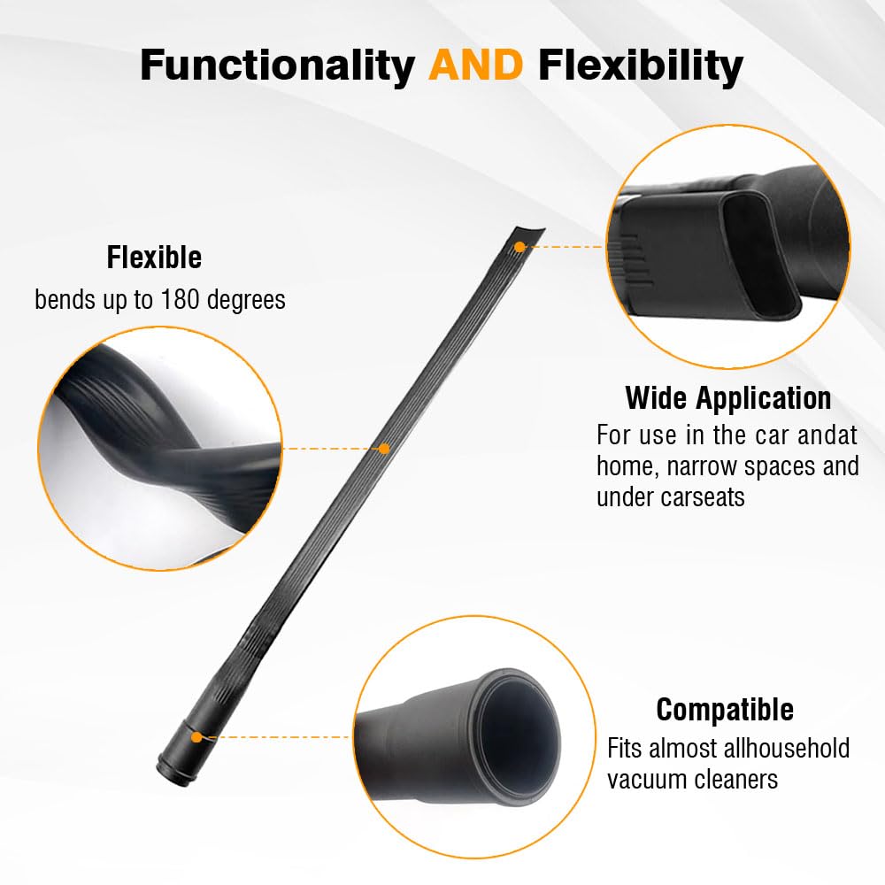 25-Inch Flexible Crevice Cleaning Tool – Long Vacuum Attachment With Detachable Brush, Fits 32-35mm Hoses, For Home & Car Detailing
