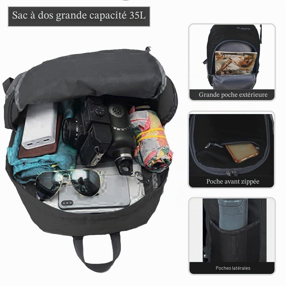HYCOPROT Sac à Dos Ultra Léger Pliable 35L, Sac à Dos de Randonnée Petit Étanche Packable, Sac de Voyage Pour Homme Femme Camping Plein Air Vélo en Escalade