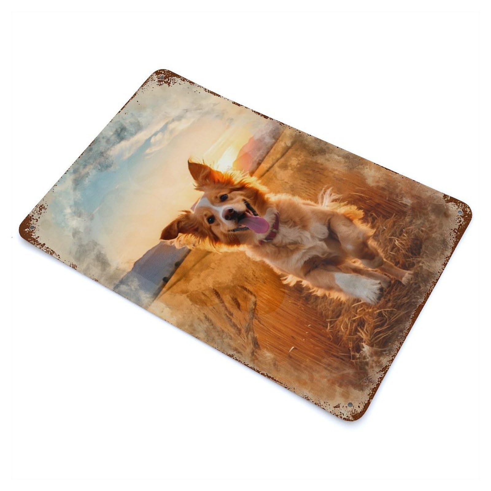 Joyful Bound Through Golden Fields Rusty Metal Tin Sign 11.8"x7.9", Classic Wall Plaque for Pub, Kitchen And Man Cave Decor