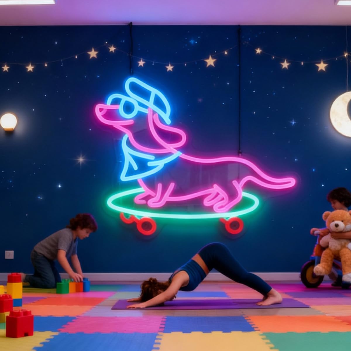 Wiener Dog Skateboarding Neon Sign for Kids Room Game Room - Wiener Dog Skateboard LED Wall Art, regalo divertente per gli amanti dei cani