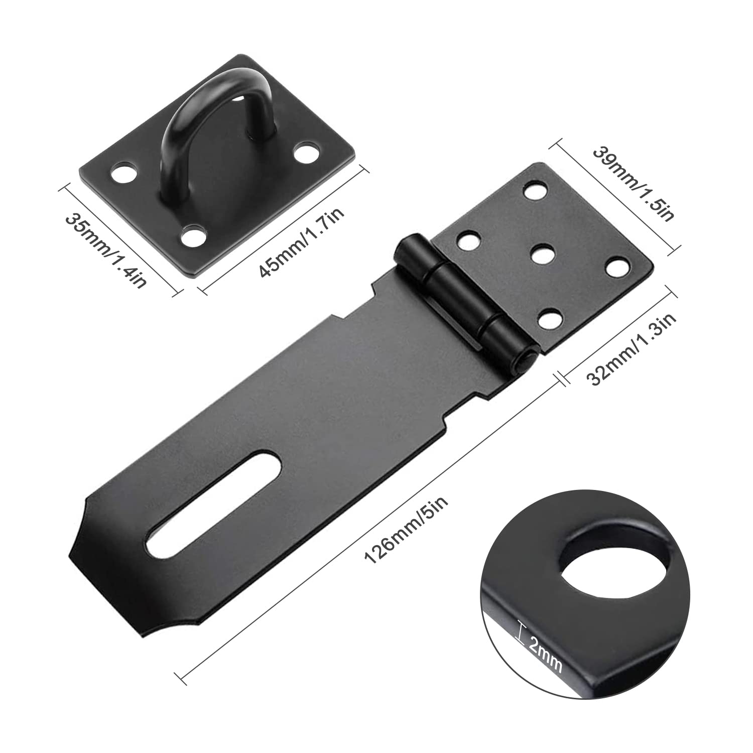 Chiavistello Porta per Lucchetto, 2 Pezzi Hasp Porta Pesante in Acciaio Inox per Lucchetto, 5 Pollici Hasp Serratura Porta Catenaccio Porta con Viti per Armadio Garage da Chiusura Porta(Nero)