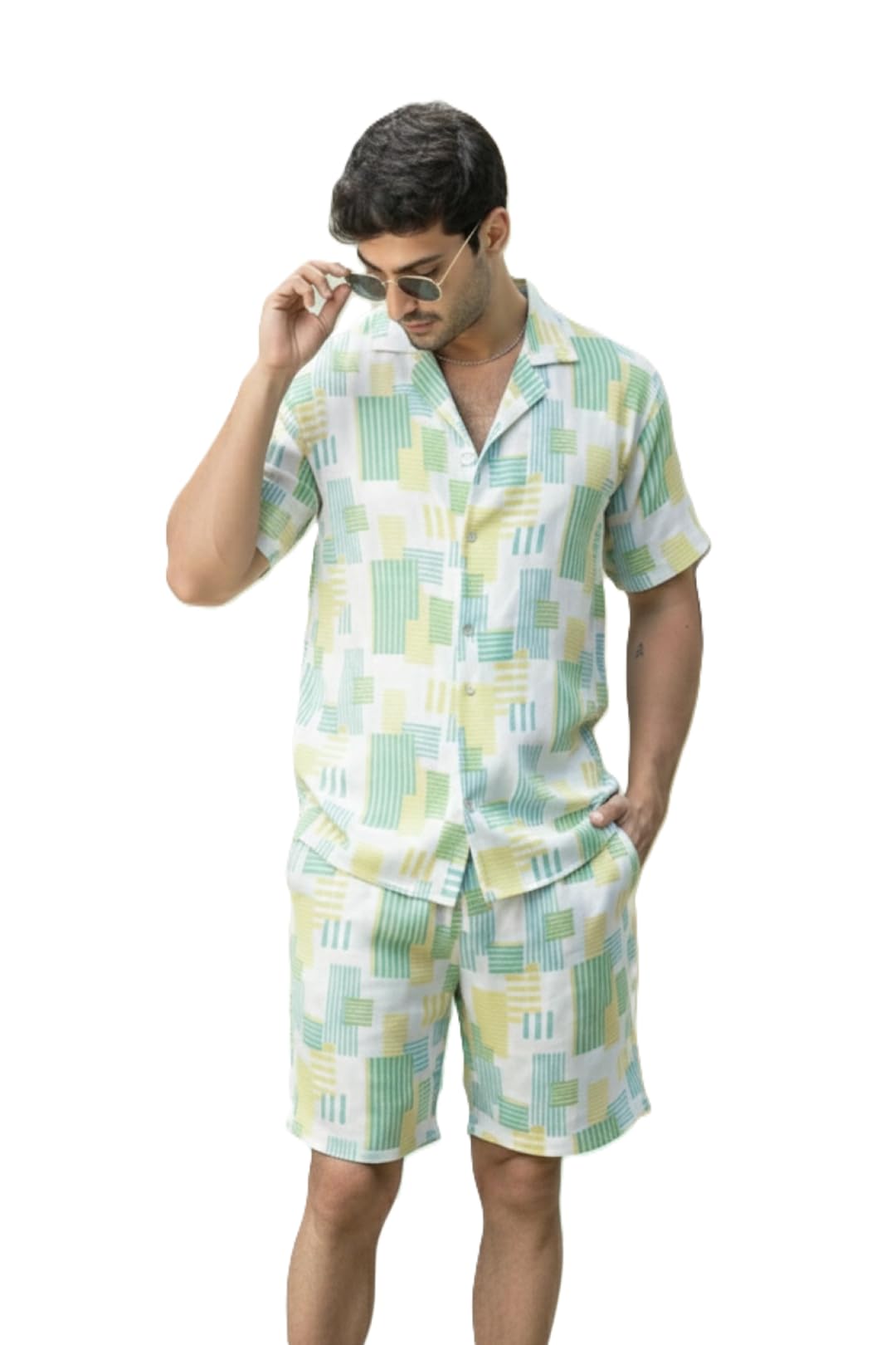 Men’s Yellow Co-ord Set – Stylish Shirt with Coat Collar & Matching Shorts-image-18