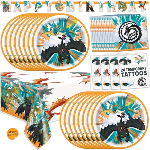 How to Train Your Dragon Party Supplies & Decorations | Banner Tablecloth Temporary Tattoos Plates Napkins Sticker | Officially Licensed