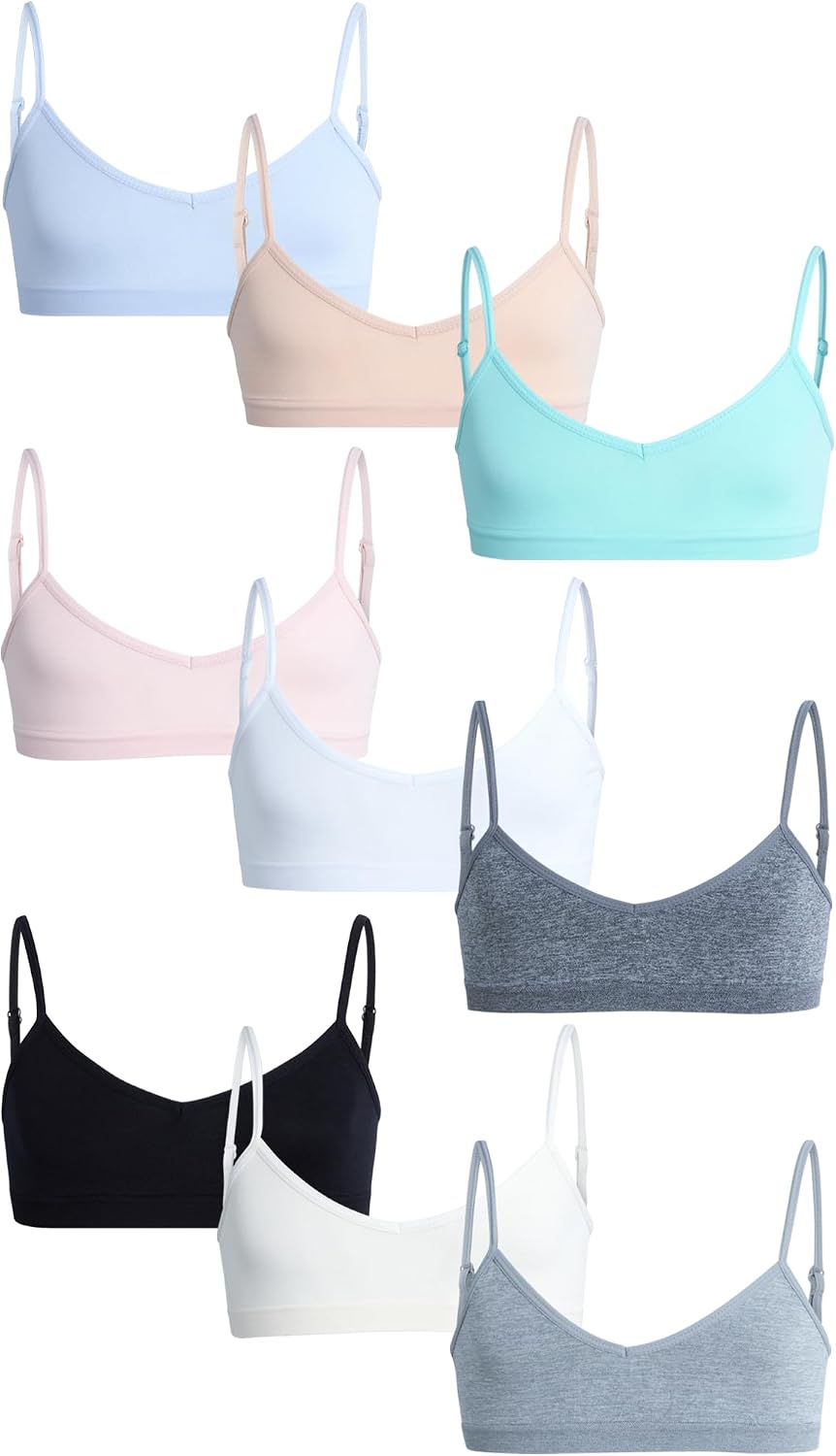 Sweet & Sassy Girls Seamless Training Bra Cami Training Bra Stretch Performance Seamless Bra 9 Pack