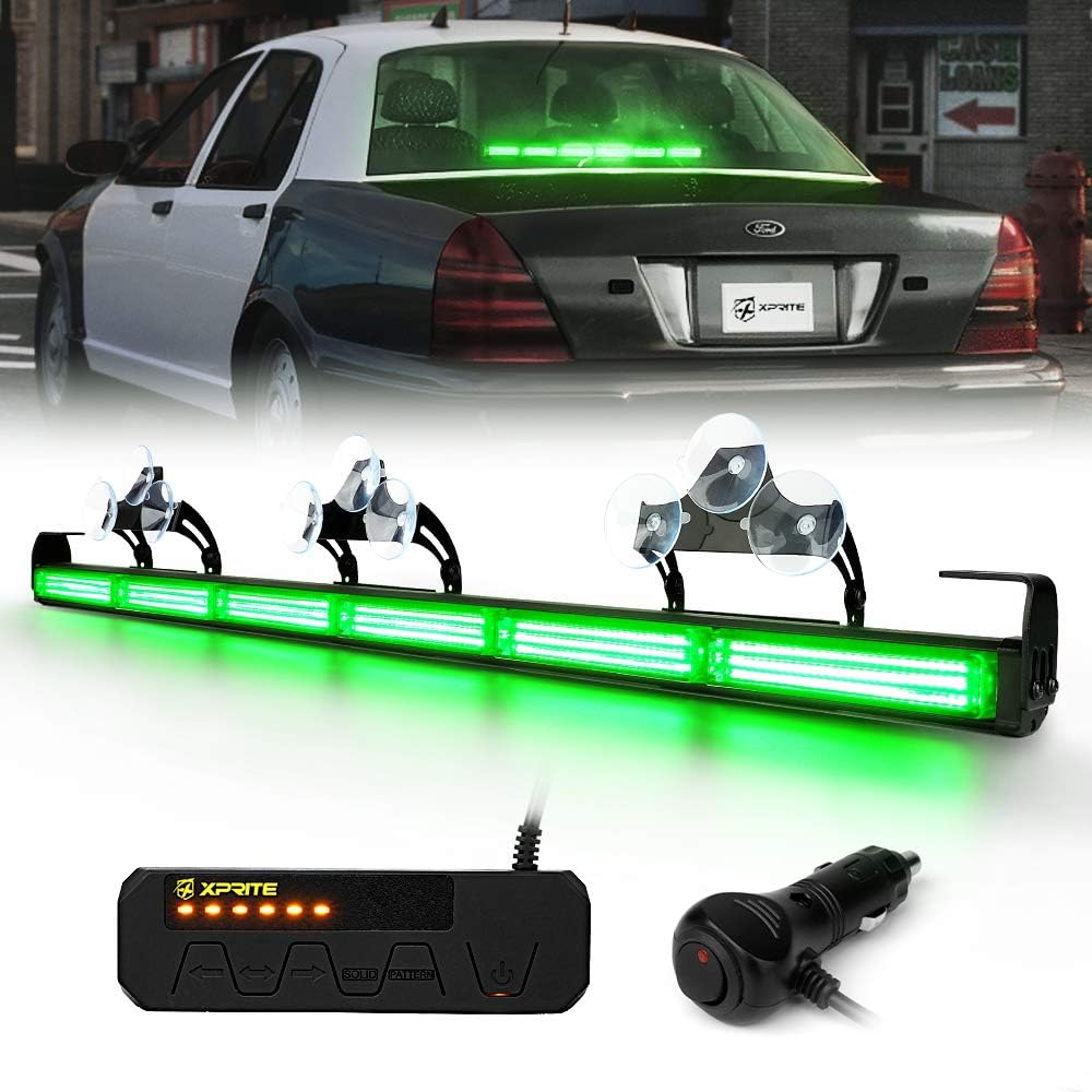 Xprite35" COB LED Emergency Traffic Advisor Strobe Light Bar, Interior Rear Windshield Deck Safety Hazard Warning Flashing Lightbars w/Control Box, for Construction Vehicles Trucks - Green